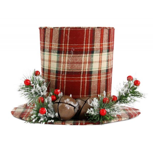 Χριστουγεννιάτικο Κρεμαστό Καπέλο, Καρό με Γκι (27cm)